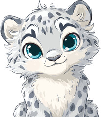 Cute Snow Leopard Cub Illustration with Blue Eyes