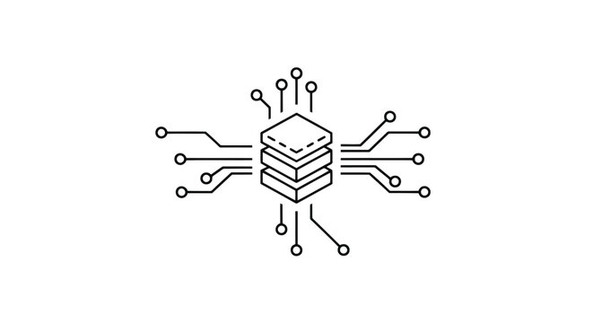 Abstract Digital Circuit Board with Stacked Layers Icon - Powered by Adobe