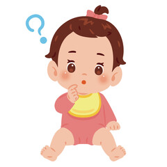 疑問を持つ女の子の赤ちゃん　全身イラスト／Curious Baby Girl with Questioning Expression　full body illustration