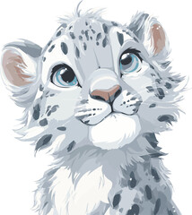 Cute Snow Leopard Cub Illustration with Blue Eyes