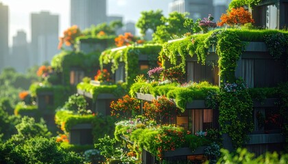 Obraz premium Lush Green Terraced Apartments in Eco City
