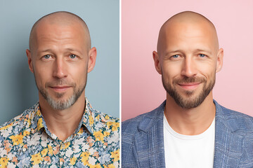 Man comparing two beard and grooming styles
