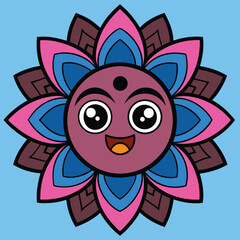 Colorful Floral Mandala Vector with Cute Expression Design