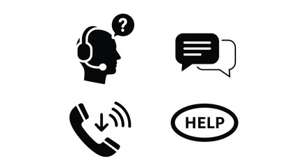 Customer Service Icons: Headset, Chat, Phone Call, and Help
