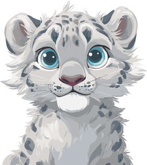 Cute Snow Leopard Cub Illustration with Blue Eyes