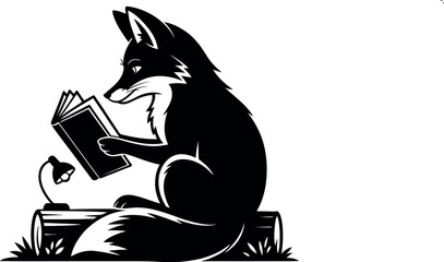 A charming fox engrossed in reading a book on a log