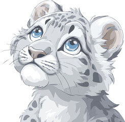 Cute Snow Leopard Cub Illustration with Blue Eyes