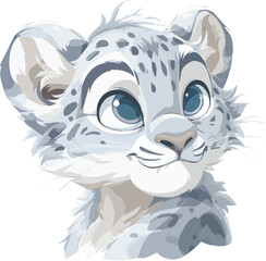 Cute Snow Leopard Cub Illustration with Blue Eyes