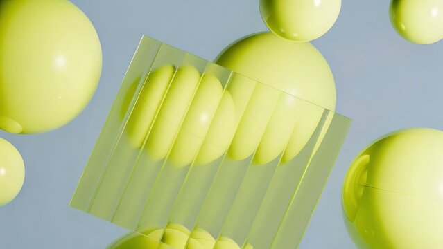 Lime green floating spheres panel abstract background - Powered by Adobe
