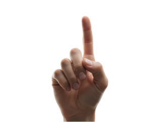Human hand pointing upwards with index finger isolated on transparent background