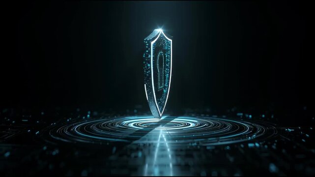Cybersecurity Shield: A digitally rendered, glowing shield symbolizes robust protection and data security, embodying the essence of cybersecurity. The image exudes a sense of strength, safeguarding.