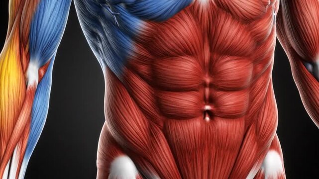 Detailed 3D Anatomy: Exploring Human Musculature with Vibrant Color Coding and Dynamic Lighting