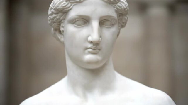 Classical Marble Bust Sculpture - This video features a close-up of a finely carved marble bust sculpture, representing idealized classical beauty.