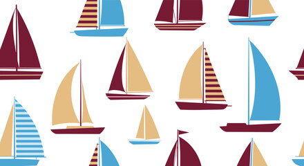 A colorful collection of sailboats rendered in a simple illustrative style.