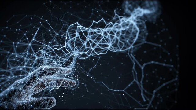 Digital Connectivity: A futuristic depiction of a hand interacting with a complex web of interconnected data points, showcasing the essence of modern technology and global connectivity.