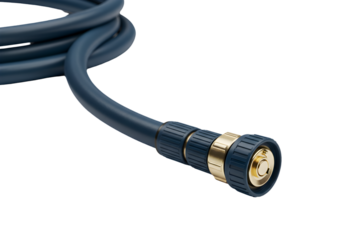 Blue Garden Hose with Brass Connector on transparent background