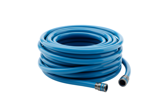 Coiled Blue Utility Hose on transparent background