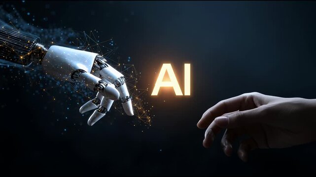 Digital Harmony: A futuristic portrayal of artificial intelligence connecting with the human touch, exploring the boundaries of technology and its impact on the future.