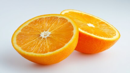 Fototapeta premium Vibrant and refreshing oranges cut in half revealing juicy pulp and bright citrus colors.