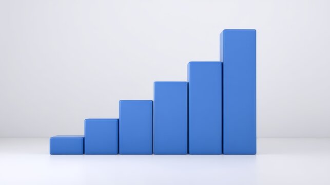 Dynamic blue bar chart illustration for business data visualization and statistical performance analysis on a clean white background for reports and presentations.