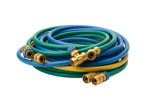 Coiled Hoses with Brass Fittings on transparent background