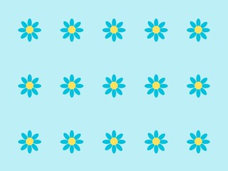 Simple seamless floral pattern with retro cyan blue and yellow daisy flowers on a blue background
