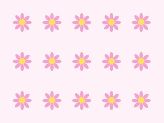 Fototapeta premium Simple seamless floral pattern with retro pink and yellow daisy flowers on a pastel pink background 