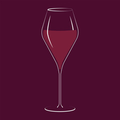 Elegant glass of Red Wine on Trendy Burgundy Background Wine Day Greetings or Thematic Cards Design