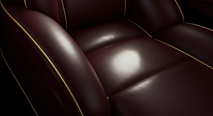 Obraz premium Plush, tufted burgundy leather upholstery features elegant gold piping.