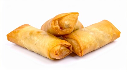 Fried Chinese Traditional Spring Rolls Food Isolated On White Ba