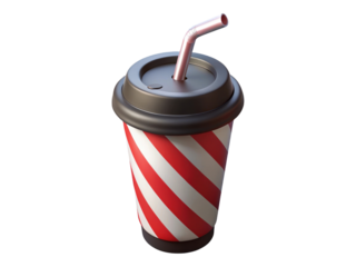 Fast food drink icon takeaway soda cup with straw red white stripes restaurant beverage