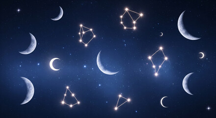 celestial wallpaper, constellations, stars, fantasy night sky, dreamy background, glowing moons, cosmic art, magical universe, ethereal aesthetic, indigo wallpaper