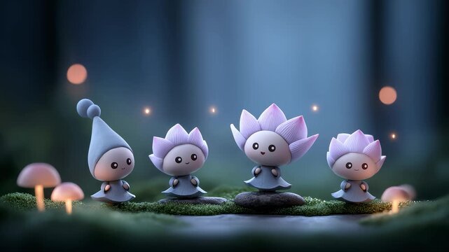 Forest Elves Gather in a Fairytale World at Night