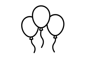 Three balloons icon in a thin line style. Party or birthday celebration symbol. Helium balloon bunch for festive decoration. Simple clean vector graphic element isolated. Outline art.
