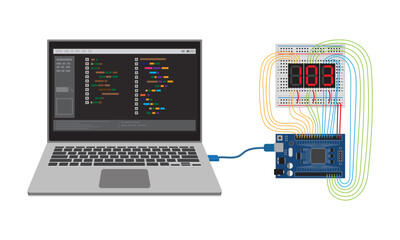 Microcontroller programming electronics sign. isolated symbol on white background. Vector illustration EPS 10.