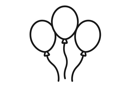 Balloons icon in simple outline style. Bunch of three balloons for party decoration. Celebration, birthday, and holiday concept. Minimalist line art vector illustration isolated.