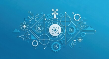 Exploring the Interconnectedness of Scientific Discovery Through Abstract Geometric Patterns and Atomic Structures Symbolizing Innovation and Technological Advancement