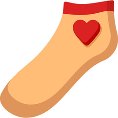 Single Light Peach Colored Sock With A Red Heart Symbol And Red Cuff On A Transparent Background