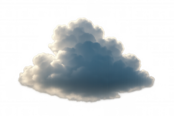 Voluminous cumulus cloud appearing in the sky with sunlit edges, providing realism with transparent background