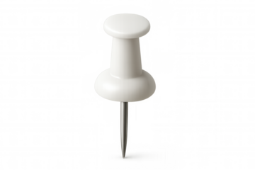 White pushpin or thumbtack object, essential office supplies for education, organization, and communication, 3d rendering