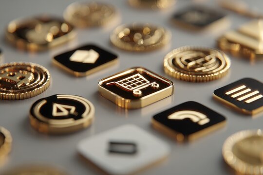 Elegant Gold Icons Set for Digital Marketing and E-commerce Use