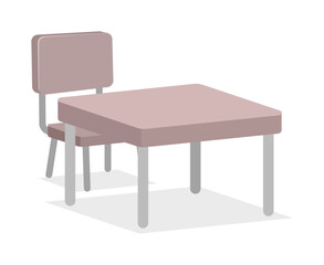 Simple Illustration of a School Desk and Chair with a Light Pink Color