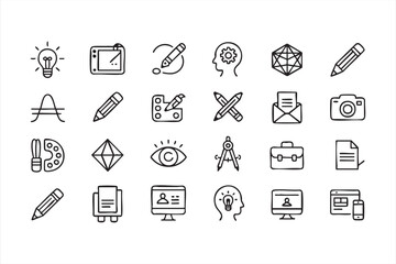 Minimal vector icons of art, computer, and creativity for design professionals