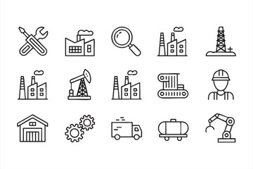 Outline factory and production symbols for automation and technology concepts