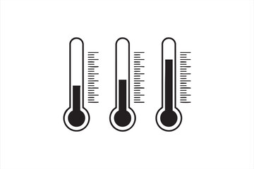 Black and white illustration of thermometers for heat, cold, and climate concepts