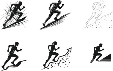 Running silhouette vector, motion graphic art, progress concept, fitness illustration, abstract athlete design, speed trail, uphill challenge, dynamic energy burst