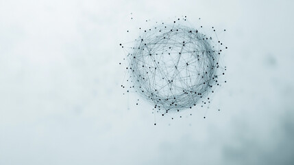 Hyperrealistic abstract data globe floating in clean white space, symbolizing global connectivity, digital networks, and futuristic technology in a minimalist style.
