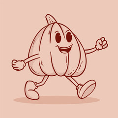Vintage Style Cartoon Pumpkin Illustration. Perfect for autumn themes, Halloween designs, retro food packaging