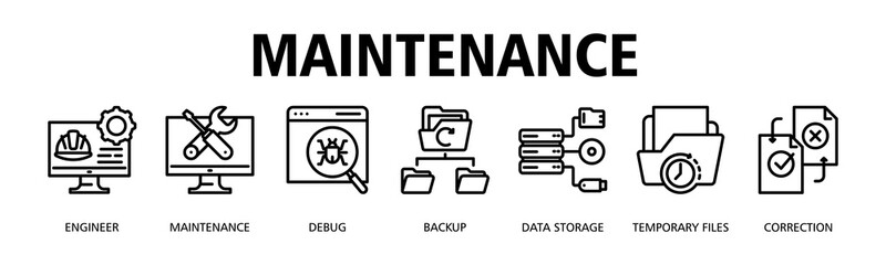 Maintenance banner web icon vector illustration concept with icon of Engineer, Maintenance, Debug, Backup, Data Storage, Temporary Files, Correction