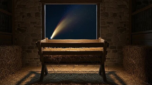 Silent Night Holy Night Empty Manger with Comet Star for Christmas Nativity Story